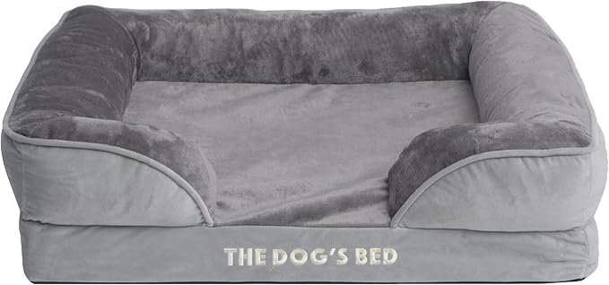 The Dog’s Bed, Orthopedic Standard Foam Waterproof Dog Bed with Standard Support, Medium Silver Grey Plush, Waterproof, Supportive Dog Bed with Replaceable Covers, Veterinary Approved