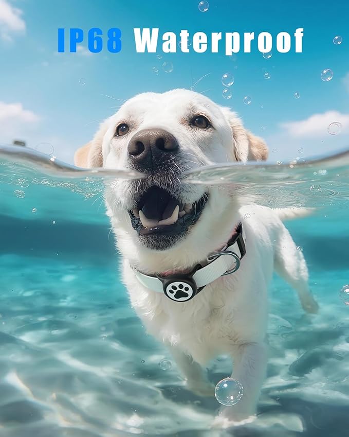 IP68 Waterpoof Dog Airtag Holder, Stretchy Silicone Full Body Covered Apple Air Tag Holder for Dog Cat Collar Fit All Width Collar (Black, 1 Pack)