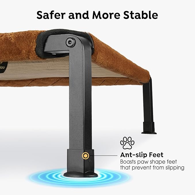 Veehoo Soft Plush Elevated Dog Bed, Raised Dog Beds with Heavy Duty Frame, Non-Slip Silicon Feet, Washable & Breathable Pet Cot for Indoor or Outdoor Use, 35" x 22", Brown, CWC2432A