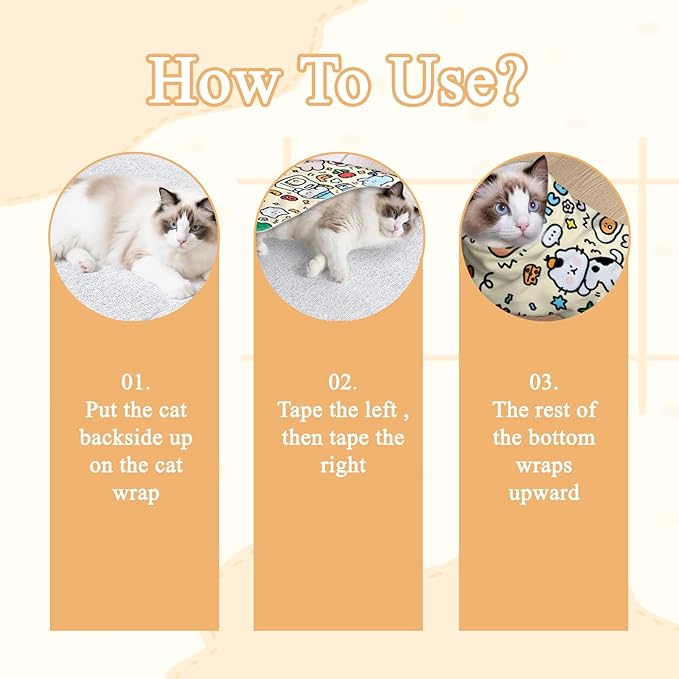 27.6x27.6 Cat Wrap for Cutting Nails, Cat Grooming Wrap with Pet Hair Removal Glove, Cats Restraint for Nail Clipping Ear Cleaning Teeth Brushing