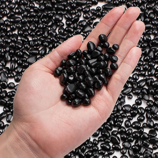 Keedolla 15 Oz Aquarium Fish Tank Gravel Rocks Glass Pebbles Gemstones, Black Glass Stones Vase Filler for Fountain Succulent Plant Decorative Rock Pebble Stone