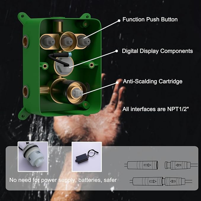 Oil Rubbed Bronze Shower System Digital Display Shower Set with Handheld Spray, 12 inch Ceiling Mounted Shower Head and 8 inch Wall Mounted Shower Head