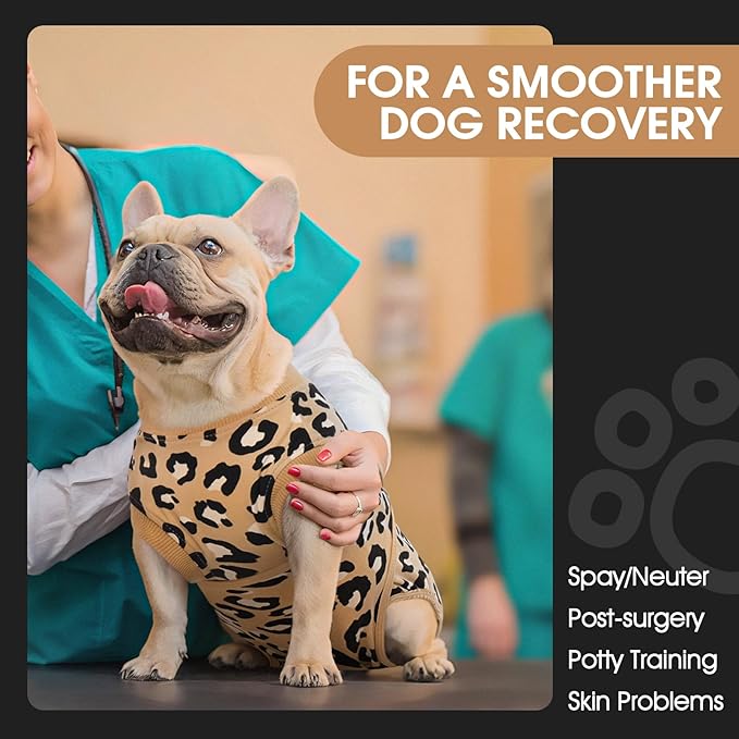 FUAMEY Recovery Suit for Dogs After Surgery,Soft Breathable Dog Bodysuit E-Collar & Cone Alternative Surgical Suit,Male Female Dog Neuter Spay Suits Anti Licking Wounds Onesie Brown Leopard XXL