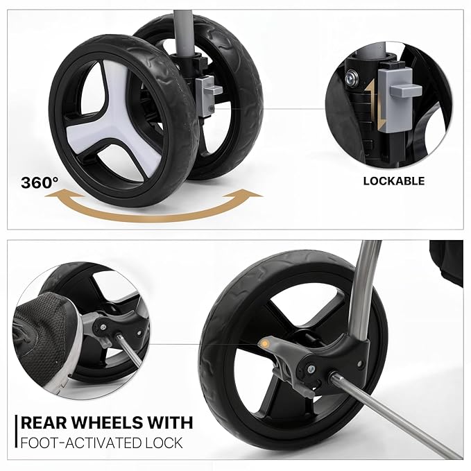 MoNiBloom 3 in 1 Foldable Pet Stroller for Small & Medium Dogs, Detachable Carrier, Car Seat, Push Button Entry, 4-Wheel Jogger for Pets up to 33 lbs, Navy Blue