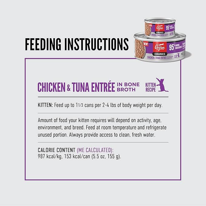ORIJEN Chunks & Shreds Wet Cat FoodChicken and Tuna Kitten Entrée 5.5oz Cans (6 Count)