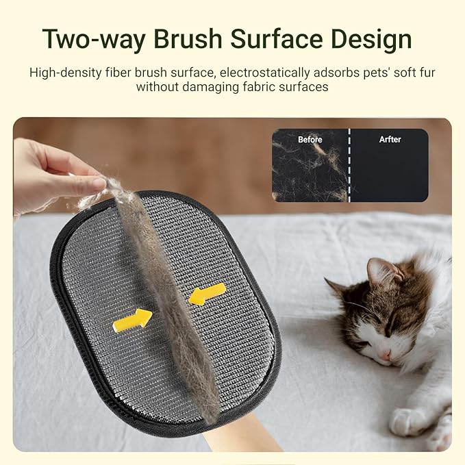 Pet Hair Remover Glove for Furniture, Reusable Dog and Cat Fur Removal Tool for Couch, 5-Finger Black, Lint Clean Glove for Carpet, Bedding, Clothes, Curtain, Pet Bed, Car Seats