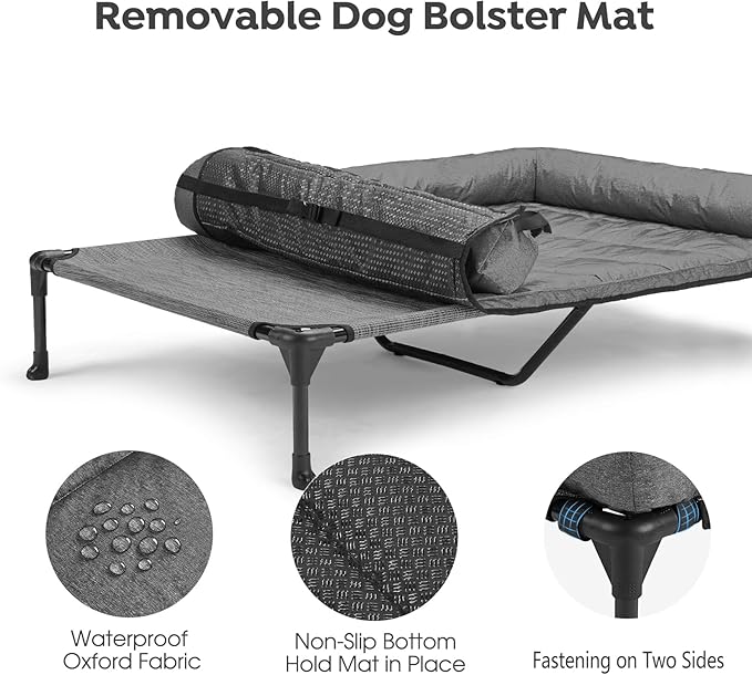 Veehoo Cooling Elevated Dog Bed Add Removable Waterproof Bolster Cushion Mat, Raised Pet Cot with Breathable Teslin Mesh, No-Slip Feet, Dog Sofa Bed for Indoor Outdoor, XXLarge, Black Silver