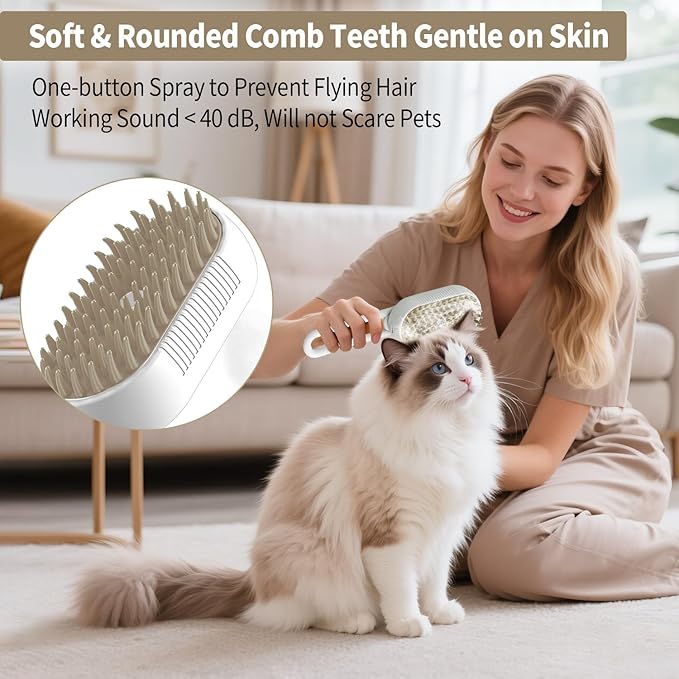 New Cat Steam Brush for Shedding Dog Brush with Steam Pet Hair Cleaning Brush Comb for Spray 4 in 1 Pet Grooming Soft Silicone Brush for Long & Short Haired Pets (White)