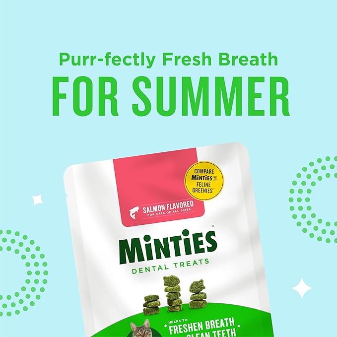 Minties Dental Treats for Cats, Salmon Flavored Treats for Cats, Freshens Breath and Controls Tartar, 2.5oz