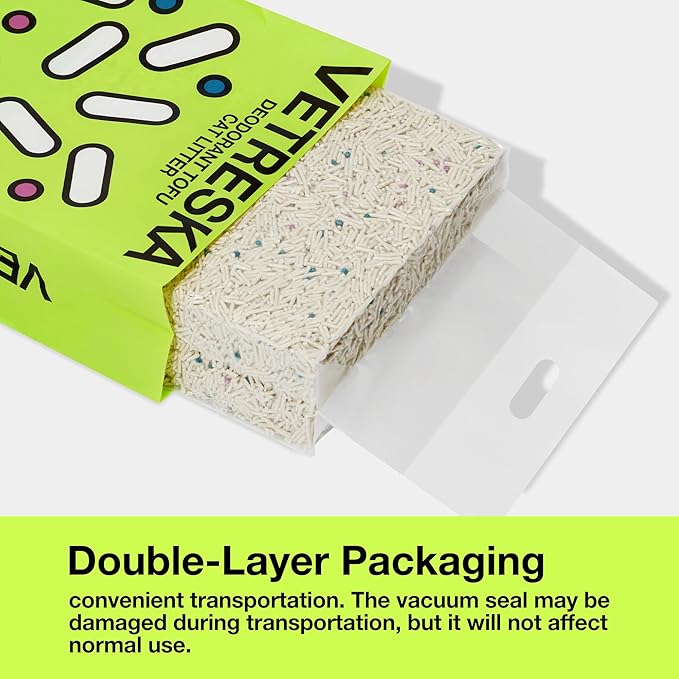 VETRESKA Tofu Cat Litter, Natural Strong Clumping Flushable Litter Pellets, Ultra Water Absorbent Deodorant Tofu Litter, Dust-Free Low Tracking Cat Litter, Cactus(5.5lb×4bags)