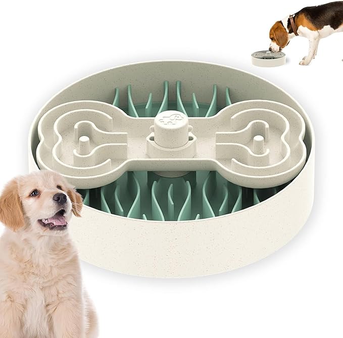 Slow Feeder Dog Bowl for Large Dogs with Non-Slip Base - Adjustable Speed Design, Removable Puzzle Inserts & Dishwasher Safe, Green