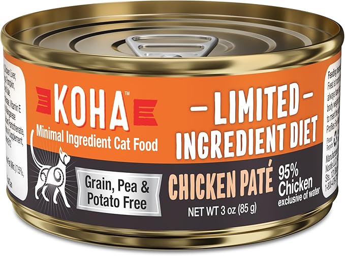 KOHA Limited Ingredient Diet Chicken Pate for Cats - Single Meat Wet Cat Food for Sensitive Stomachs - Pate Cat Food with No Fillers - 3oz Pack of 24