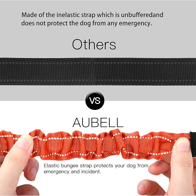 AUBELL Dog Seat Belt for Car,Updated 3-in-1 Adjustable Reflective Bungee Heavy Duty Dog Car Harness Tether with Clip Hook Latch & Buckle,Swivel Zinc Alloy Carabiner,Orange