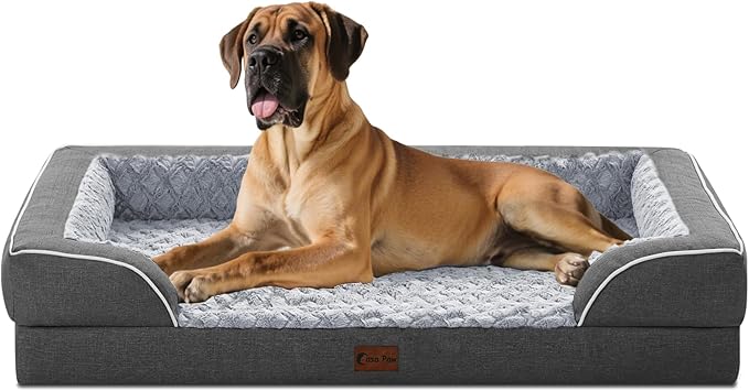 Orthopedic XXL Dog Bed for Extra Large Dogs, Waterproof Memory Foam Dog Beds with Sides, Egg-Crate Foam and Non-Slip Bottom Big Dogs Beds with Washable Removable Cover(XX-Large,Dark Grey)