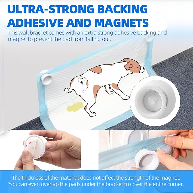 (4-Pack) Potty Training Pad Magnetic Holder Compatible with Any Size of Puppy Pee Pads Perfect for Leg-Lifting Marking Dogs, Strong Magnets Will Stick on Most Flat Surfaces - White
