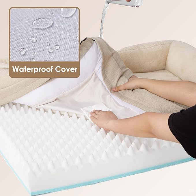 EHEYCIGA Memory Foam XL Dog Bed for XLarge Sized, Extra Large Orthopedic Dog Sofa with Sides and Waterproof Liner, Washable Bolster Pet Bed Couch with Removable Cover, 42x30x7.5 Inch, Beige