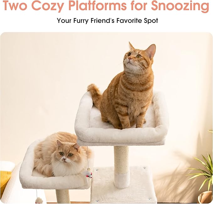 MWPO 70.1-Inch Large Cat Tree, Multi-Level Tall Cat Tower for Indoor Cats, Plush Cat Condo with Big Padded Perches, Sisal-Covered Scratching Posts, Hammock, Toys for Kittens & Cats - Beige