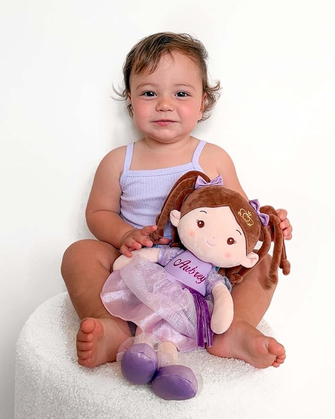 Soft Baby Doll Toys (16''), My First Baby Rag Doll for 1 Year-Old Girl Birthday Gift, Christmas Plush Toys Gift for Toddler Kids Infants-Daydream-Princess-Coral-Violet