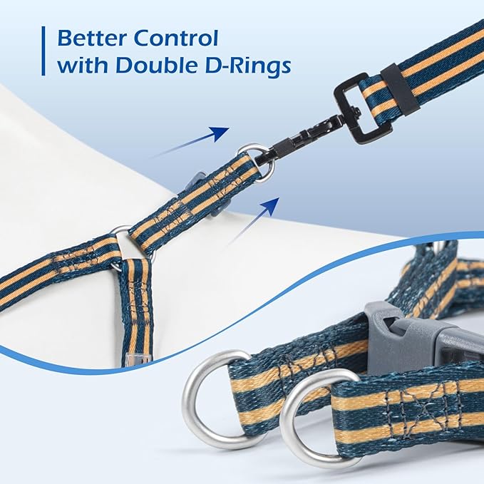 Stripe Step in Dog Harness for Small Dogs, Freedom Nylon Dog Halter Vests, Lightweight and Escape Proof Puppy Harness, Quick Fits for Small Medium and Large Dogs, Blue L