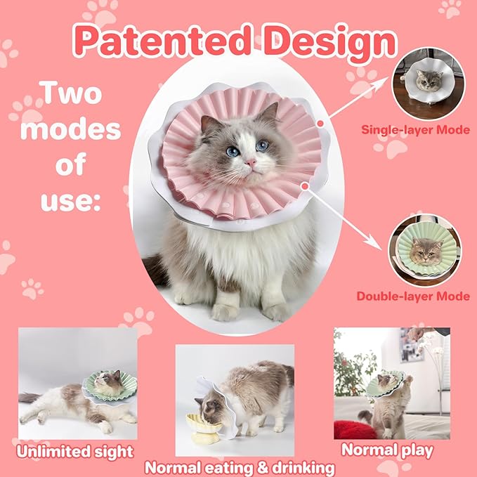Soft Cat Cone Collar for Cats– Adjustable Lightweight Recovery E-Collar to Stop Licking, Scratching & Biting After Surgery, Comfortable Wound Healing Cone Alternative (Pink, M)