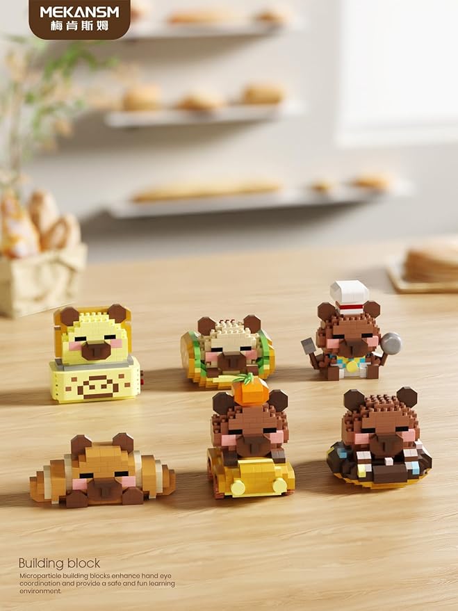 Sandwich Hot Dog Cute Capybara Baking Bread Series Mini Building Toy Kawaii Animals Set Micro Adorable Pet Buildings Small Bricks Gifts Toys