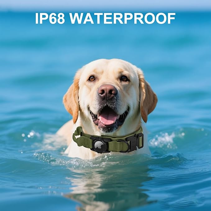 Tactical AirTag Dog Collar - Heavy Duty, Adjustable GPS Collar Compatible with Apple AirTag, with Holder & Control Handle for Medium/Large Dogs [ Green, XL ]