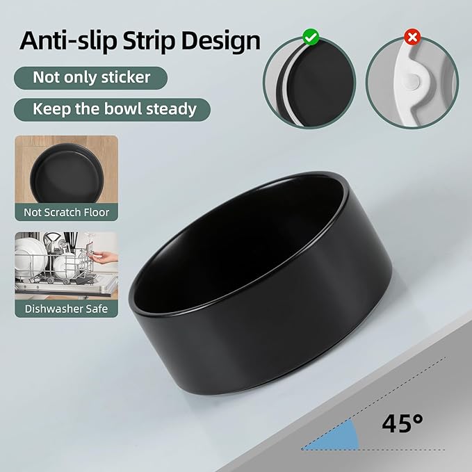 Ceramic Raised Dog and Cat Bowl Set, 2 Heights Elevated Stand, Food and Water Bowl for Small Breed Dogs, Cats, Kitty, Weighted Dog Dishes, Pet Bowls(5.1'',13.5oz, Black)