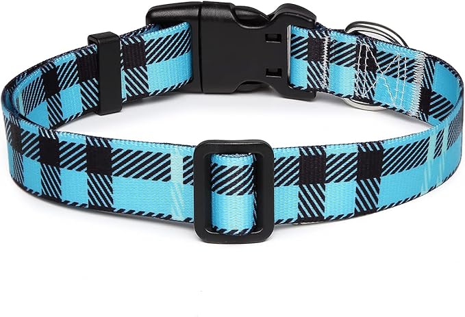 Mercano Adjustable Dog Collar - Special Design Patterns, Soft Nylon Comfortable Durable Pet Collar for Small Medium Large Dogs (M, Blue Plaid)