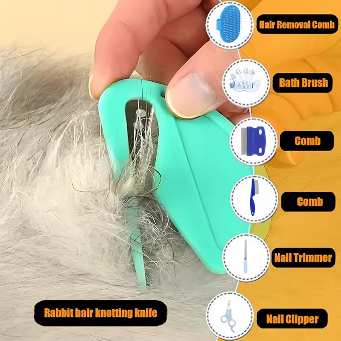 Rabbit Grooming Kit – Bunny Grooming Kit with Shedding Brush, Nail Clippers & Comb – Small Animal Grooming Supplies for Rabbits, Guinea Pigs, Hamsters, Ferrets - Small Pet Shedding & Care (Blue)