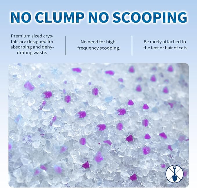 Made4Pets Cat Litter Crystals, Non Clumping Cat Litter Odor Control Kitty Litter Non Clumping No scooping Low Dust, Low Tracking, Lightweight, Dehydrates Waste, Lavender – 8.6 lbs (2 x 4.3 lb Packs)