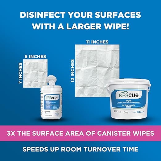 REScue One-Step Disinfectant Cleaner & Deodorizer Wipes for Vet Use – Cleaner for Kennels, Litter Boxes, Vet Offices, Pet Grooming Surfaces – Extra Large Wipes, 160-Count Wipes Bucket (1 Pack)