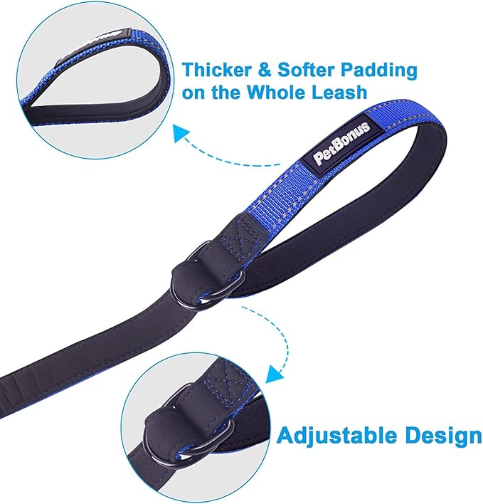 PetBonus Short Dog Leash, Safety Wrist Strap for Retractable Dog Leash, Reflective Design and Adjustable Soft Padded Handle, Extra Layer Security for Pet Stroller (Blue) 1 Pack