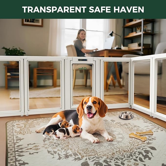 FXW AuraSpace Acrylic Indoor Unleashed Dog Playpen for Medium Dogs, 35 Inch, 12 Panels, White