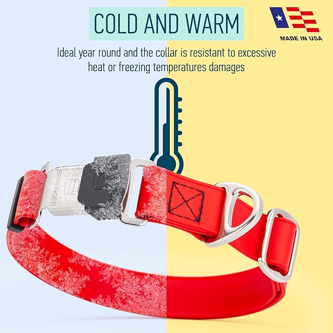 Dogline Biothane Waterproof Dog Collar with Herm Sprenger Stainless Steel Quick Release Buckle – Heavy Duty Tactical Durable Collar for Dogs – Comfortable and Safe Pet Collar, W 3/4" L 12-19", Red