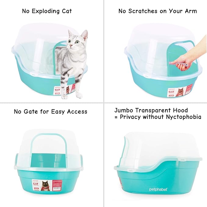 Petphabet Jumbo Hooded Cat Litter Box, Extra Large, Teal