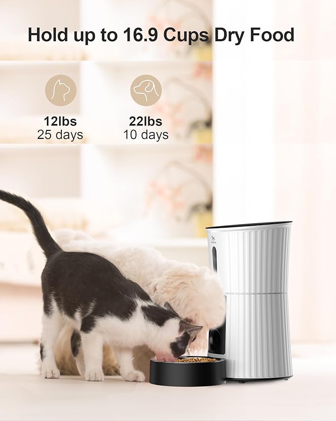 Petory Automatic Cat Feeders Wi-Fi - 4L Dry Food Dispenser for Cats and Dogs 10 Meals per Day Smart Pet Feeder with Desiccant Bag Dual Power Supply 10S Voice Recorder