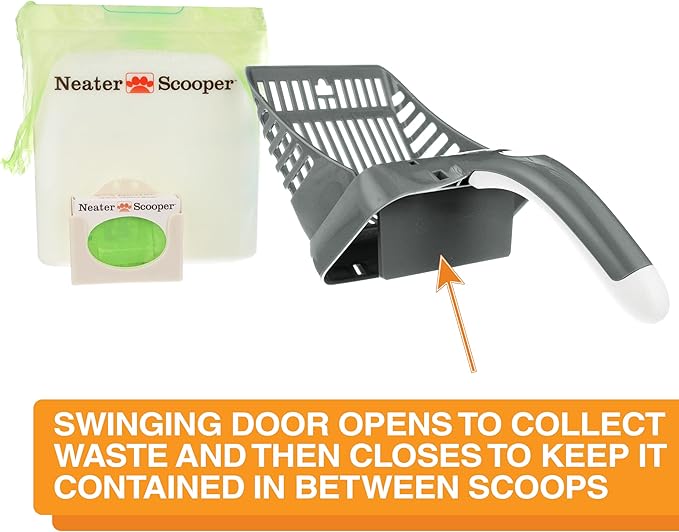 Neater Pet Brands Neater Scooper Standard Cat Litter Scoop, 15 Refill Bags – Mess-Free Cat Litter Scooper with Bag, Spill-Proof Kitty Box Sifter, Bin Doubles as Scoop Holder, For Single-Cat Households