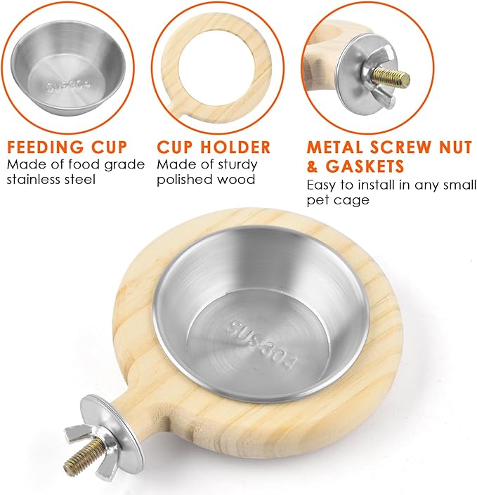 KATUMO Conure Perch Bird Wood Perch Stand Toy Parrot Cage Toy Bird Food Cup for Parakeet Lovebird Finch Conure Budgie Small Birds