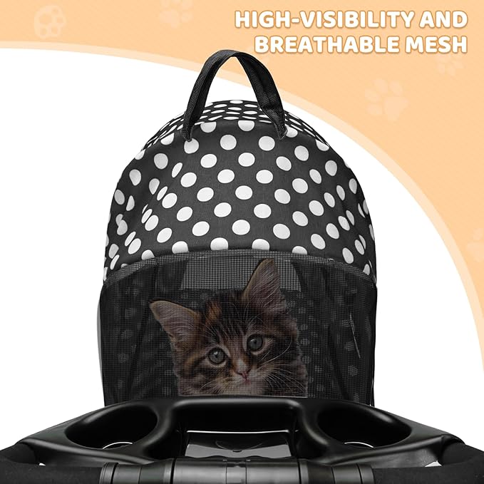 Magshion Foldable Pet Stroller, 3-in-1 Dog Travel Jogger with Detachable Carrier, Cup Holder, Storage Basket, Folding Carrier for Small/Medium Dogs & Cats Up to 33 lbs, Black Polka Dots