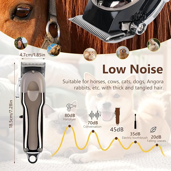 Horse Clippers, Professional Cordless Horse Trimmer Shaver, Low Noise Horse Grooming Clippers with LED Digital Display for Horse Grooming