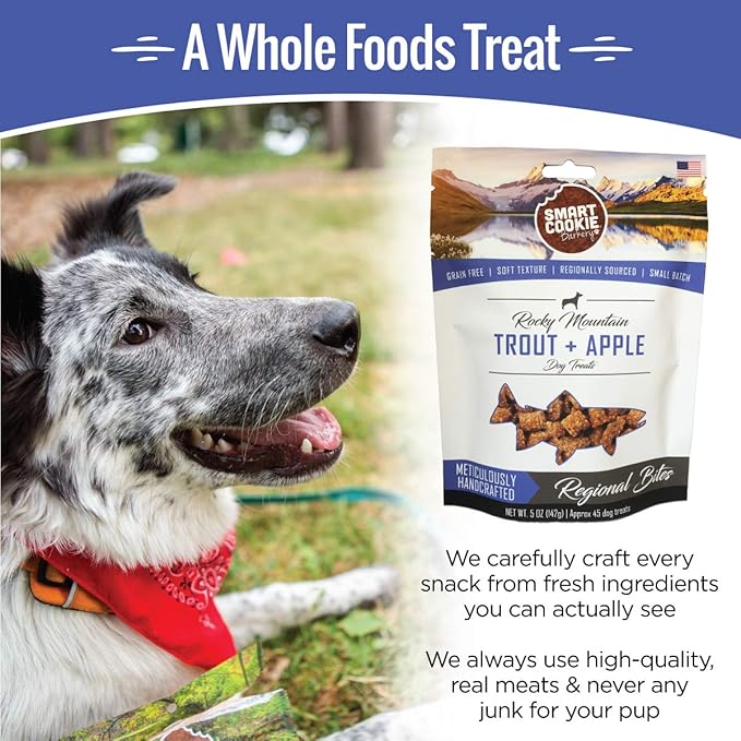 Smart Cookie All Natural Dog Treats - Trout & Apple - Training Treats for Dogs with Allergies, Sensitive Stomachs - Soft Dog Treats, Grain Free, Chewy, Human-Grade, Made in USA - 5oz, Pack of 3