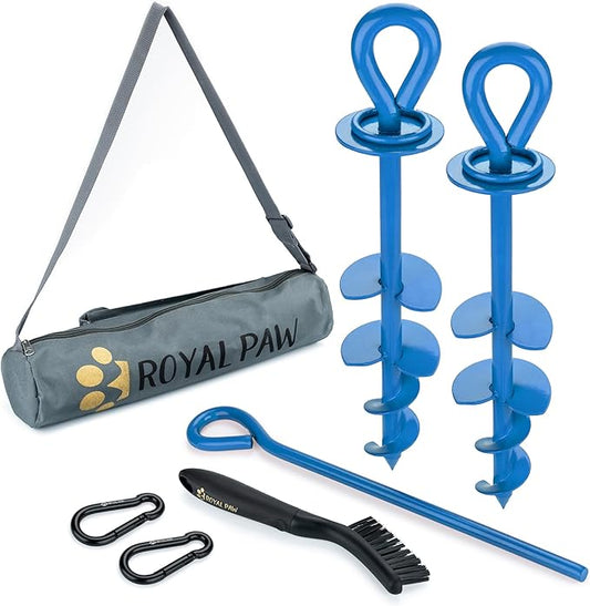ROYAL-PAW Dog Tie Out Stake - for Large Dogs up to 210 lbs - Heavy Duty Dog Stake for Yard, Beach & Camping Outside - Best in Ground Anchor for a Dog Cable, Leash, Lead Tether (1, Blue)