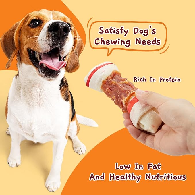 Jungle Calling Chicken Wrap Knotted Bones Dog Chews, Long Lasting Beefhide Treats Real Rawhide Bones for Large Dogs Edible Training Treats