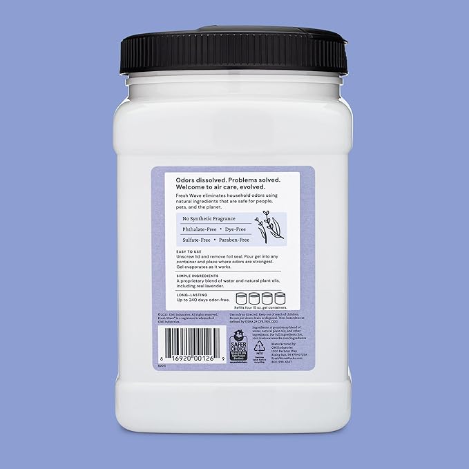 Fresh Wave Lavender Odor Removing Gel Refill, 63 oz. - Safer Odor Absorbers for Home, Natural Plant-Based Odor Eliminator, Every 15 oz. lasts 30-60 Days, For Cooking, Trash & Pets
