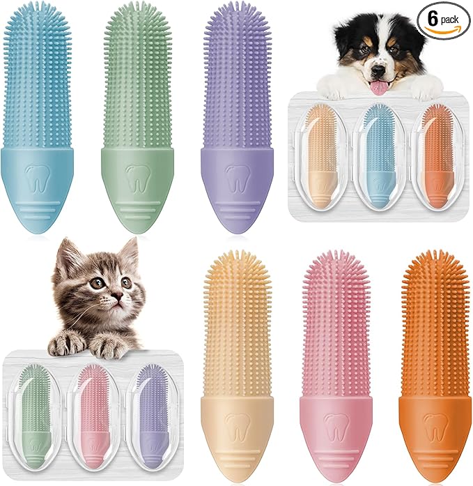 Duckart 6 Pack Dog Toothbrush, 360° Cleaning Finger Brush for Dogs Teeth, Food Grade Silicone Pet Toothbrush Fits Most Fingers