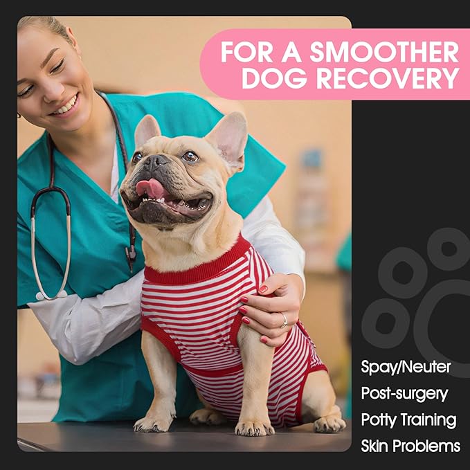FUAMEY Dog Recovery Suit Male,Dogs Surgery Neuter Suits Puppy Spay Shirts for Female Protect Dog's Skin Anti Licking Abdominal Wounds Doggie Onesie Pet Bodysuit Alternative to Cone Red Stripes M