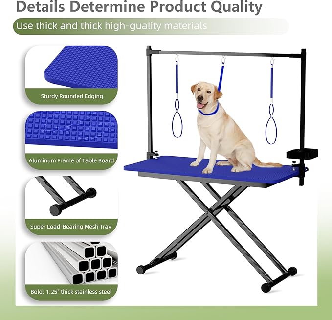 VFK 47'' Large Dog Grooming Table X-Lift Foldable Grooming Table for Dogs at Home Adjustable Height Arms Pet Station with Nooses, Mesh Tray, Tool Organizer