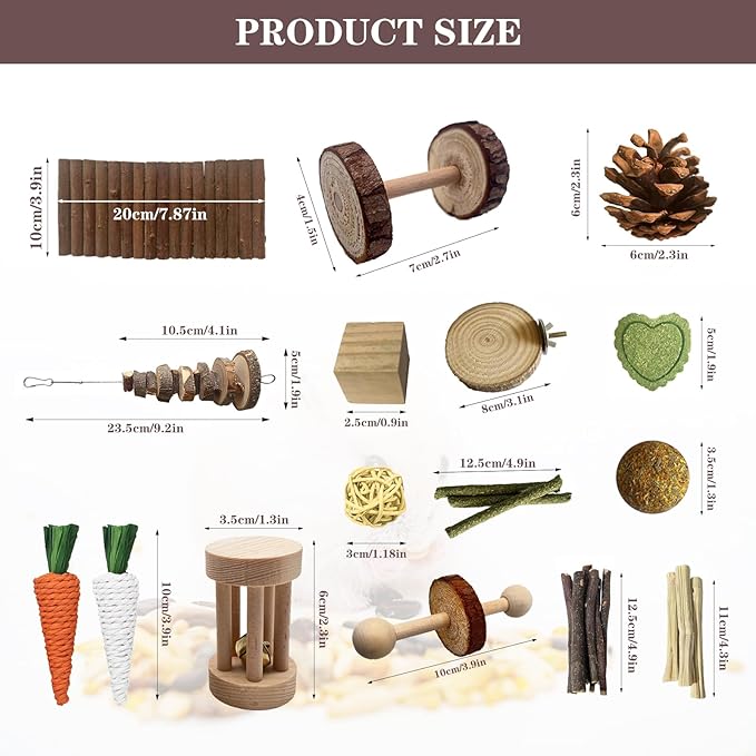 Hamster Toys Set,Guinea Pig Toys Small Animal Chewing Toy and Rat Cage Accessories, 16 Different,Hamster Small Animal Hideout ,Chinchillas, Gerbils, Rats, Rodents Teeth Care,Natural Molar Tools