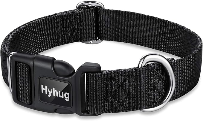 Hyhug Dog Collar for Large Dogs, Heavy Duty Black| Quick Release Nylon Buckle Collar, Adjustable & Durable Pet Supplies for Boy & Girl Dogs (Large, Black)