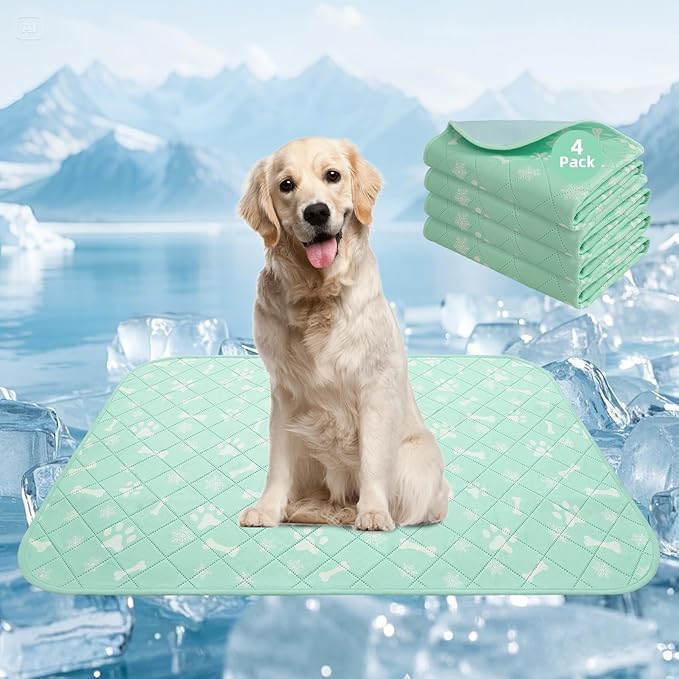 Homimp Self-Cooling Mat for Dogs, 4 Pack Washable Cooling Mat&Sleeping Pad, Reusable Waterproof Dog Pee Pads, Non-Toxic, Non-Slip Potty Pads Ideal for Home, Travel & Crates, Kennel in Summer, 24"x36"